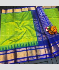 Parrot Green and Navy Blue color kuppadam pattu handloom saree with temple border design -KUPP0097113