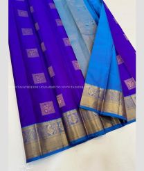 Purple Blue and Blue color kanchi pattu handloom saree with all over big buties design -KANP0013738