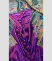 Purple and Windows Blue color gadwal pattu handloom saree with all over dual buties design -GDWP0001747