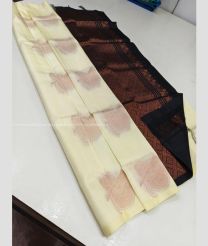 Cream and Black color soft silk kanchipuram sarees with all over buttas design -KASS0001050