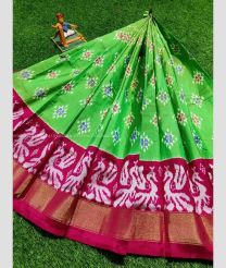 Green and Deep Pink color Ikkat Lehengas with all over ikkat design -IKPL0025096