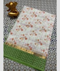 Cream and Green color mangalagiri pattu handloom saree with all over printed design -MAGP0026580