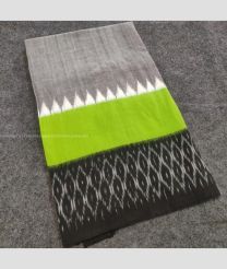 Parrot Green and Black color pochampally Ikkat cotton handloom saree with pochampalli design -PIKT0000473