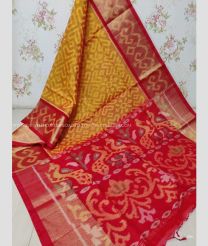 Orange and Red color Ikkat sico handloom saree with pochampalli ikkat design -IKSS0000310