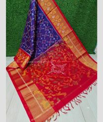 Navy Blue and Red color Ikkat sico handloom saree with ikkat design -IKSS0000401