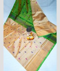 Cream and Green color Uppada Tissue handloom saree with all over nakshtra buties design -UPPI0001674
