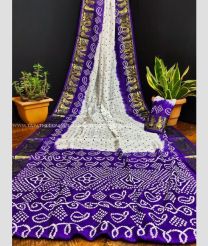 White and Purple color silk sarees with all over bandhej pattern pritned design -SILK0017305