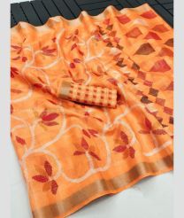 Peach color silk sarees with all over design with jari border -SILK0017410