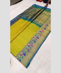 Acid Green and Blue Ivy color gadwal pattu handloom saree with all over buties with paithani broder design -GDWP0001338