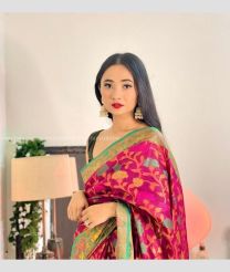 Green and Deep Pink color Banarasi sarees with all over printed design -BANS0002216