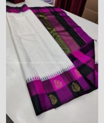 Half White Pink and Black color kanchi pattu handloom saree with Kanchi Border Design-KANP0007495