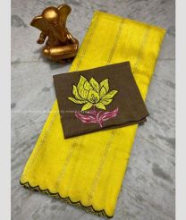 Yellow and Oak Brown color mangalagiri pattu sarees with all over lines work design -MAGP0026633