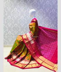 Oak Brown and Pink color pochampally ikkat pure silk sarees with all over pochampally ikkat design -PIKP0037897