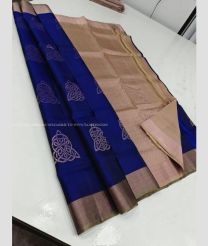 Royal Blue and Cream color soft silk kanchipuram sarees with all over handwoven big buties with unique collection design -KASS0000965