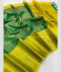 Pine Green and Mustard Yellow color Banarasi sarees with all over multi jari woven in meenakari design -BANS0016782