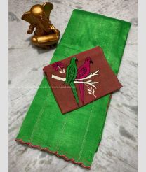 Green and Brown color mangalagiri pattu sarees with all over lines work design -MAGP0026634