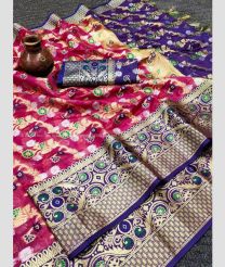 Burgundy and Purple Blue color Lichi sarees with beautiful gold zari weaving with mina butta work design -LICH0000391