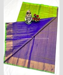 Parrot Green and Purple Blue color Uppada Tissue handloom saree with plain with kaddi border design -UPPI0001719
