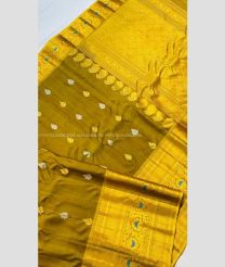 Mustard Yellow and Yellow color gadwal pattu handloom saree with zari border saree design -GDWP0000546