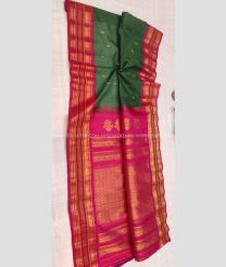 Dark Green and Pink color gadwal sico handloom saree with temple  border saree design -GAWI0000293