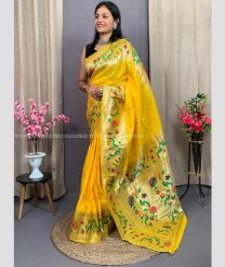 Yellow color paithani sarees with flower design and muniya border -PTNS0005082
