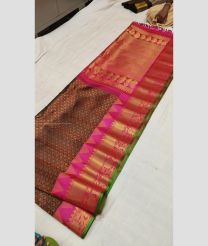 Brown and Pink color gadwal pattu handloom saree with all over brocade design -GDWP0001735