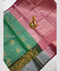 Green and Deep Pink color mangalagiri pattu handloom saree with all over buties design -MAGP0026214