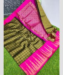 Dark Green and Pink color Chenderi silk handloom saree with all over design -CNDP0015828