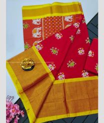 Red and Yellow color Uppada Soft Silk handloom saree with all over ikkat design with kaddi border -UPSF0003427
