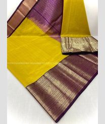 Yellow and Purple color kuppadam pattu handloom saree with all over buties with kuppadam kanchi border design -KUPP0097033