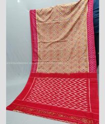 Cream and Red color pochampally Ikkat cotton handloom saree with pochampalli ikkat design -PIKT0000780