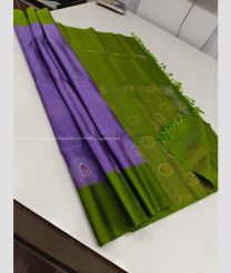 Purple and Parrot Green color kanchi pattu handloom saree with all over buties with unique border design -KANP0013692