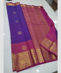 Purple and Pink color kanchi pattu handloom saree with big border design -KANP0013733