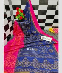 Blue Ivy and Pink color Chenderi silk handloom saree with all over printed design saree -CNDP0011965