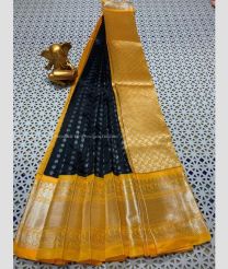 Black and Yellow color mangalagiri pattu sarees with kanchi border design -MAGP0026709