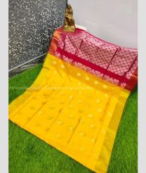 Red and Mango Yellow color Uppada Soft Silk handloom saree with all over silver buties design -UPSF0003692
