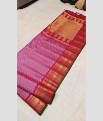 Rose Pink and Burgundy color gadwal pattu handloom saree with temple and kuthu border design -GDWP0001754
