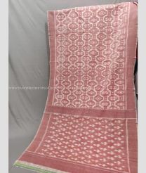 Cream and Copper Brown color pochampally Ikkat cotton handloom saree with pochampalli ikkat design -PIKT0000796