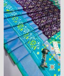 Plum Purple and Sky Blue color pochampally ikkat pure silk handloom saree with pochampally ikkat design -PIKP0031673
