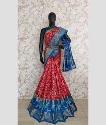 Red and Blue color pochampally ikkat pure silk handloom saree with pochampally ikkat design -PIKP0036740