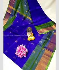 Royal Blue and Golden Brown color uppada pattu handloom saree with all over bb buties design -UPDP0020782
