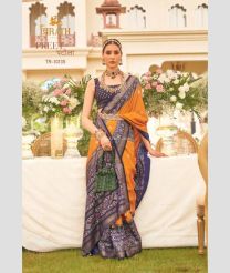 Carrot Orange and Bluish Grey color silk sarees with all over buties with gold printed design -SILK0017394