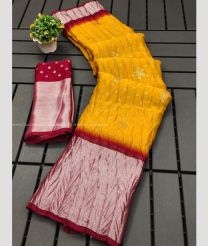 Mango Yellow and Maroon color Chiffon sarees with all over foil and crush work design -CHIF0001776