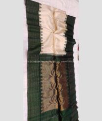 Cream and Black color gadwal pattu handloom saree with temple  border saree design -GDWP0000287