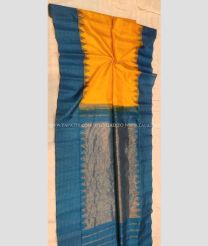 Mango Yellow and Blue Ivy color gadwal pattu handloom saree with temple  border saree design -GDWP0000368
