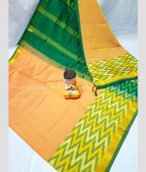 Lite Peach and Pine Green color Tripura Silk handloom saree with plain with big pochampally ikkat border design -TRPP0008508