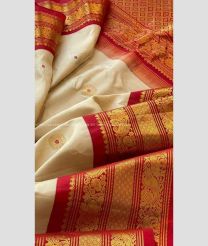 Cream and Red color gadwal pattu handloom saree with kanchi border saree design -GDWP0000734