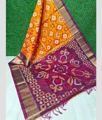 Orange and Plum Purple color Ikkat sico handloom saree with all over ikkat design -IKSS0000364