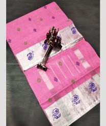 Rose Ping color Uppada Cotton handloom saree with all over jari checks and buties printed design -UPAT0004001
