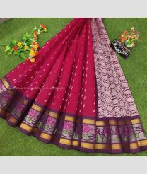 Crimson and Plum Purple color Chenderi silk handloom saree with all over buties with special pythony border design -CNDP0015954
